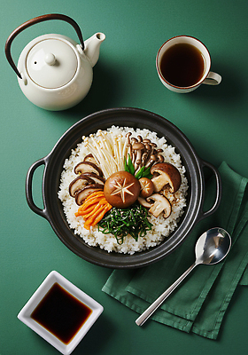 JPG 편집이미지 한식 채소 주전자 식사 버섯 전통음식 차 맛 상차림 비빔밥 레시피 다과 건강식 색감 편집실사 AI포토 AI콘텐츠 전통 음료 음식 컨셉 주방용품 디저트 CG 파일형식