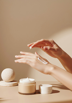 JPG 편집이미지 손 뷰티 화장품 촉촉함 상품 피부 크림 피부관리 손모양 스킨케어 수분크림 의료성형뷰티 홈케어 편집실사 AI인물포토 AI콘텐츠 모양 관리 신체부위 젖음 CG 파일형식 손_신체부위 AI포토