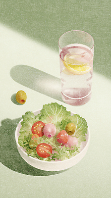 JPG 음료 음식 채소 일러스트 자연 탁자 일상 물 여름 식사 샐러드 신선 레몬 상큼 건강식 색감 식사준비 국내일러스트 AI일러스트 AI콘텐츠 자연요소 계절 가구 과일 라이프 준비 생태계 파일형식