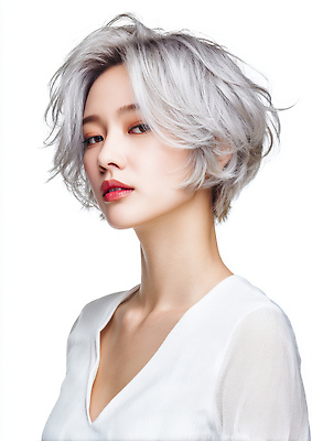 JPG 모델 편집이미지 헤어스타일 옷 여자 패션 포즈 짧은머리 뷰티 머리 카메라 매력적 백발 흰색 스타일링 의료성형뷰티 편집실사 AI인물포토 AI콘텐츠 컬러 컨셉 사람 신체부위 전자제품 CG 파일형식 AI포토
