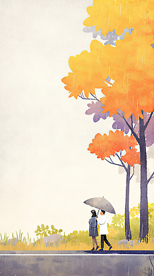 JPG 나무 사계절 여유 컬러 일러스트 우산 자연 풍경 두명 햇빛 걷기 우정 산책 가을 소나무 비 포근함 감성 조화 홀로그램 국내일러스트 AI일러스트 AI콘텐츠 자연요소 식물 계절 감정 컨셉 모션 날씨 휴식 사람 친구 태양 감각 생태계 파일형식