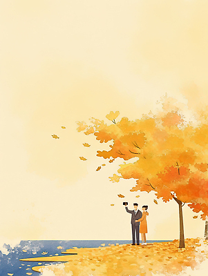 JPG 나무 커플 계절 행복 단풍 일러스트 자연 바람 따뜻함 이야기 사랑 풍경 강 노을 정원 가을 순간 국내일러스트 AI일러스트 AI콘텐츠 자연요소 식물 감정 잎 관계 날씨 생태계 파일형식