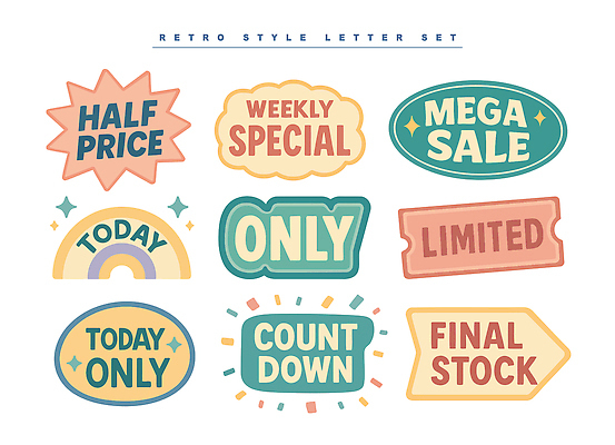 편집 디자인 배너 컬러 일러스트 그래픽 세트 세일 고객 복고 레터 마케팅 제안 카운트다운 핸드메이드 스타일 국내일러스트 AI파일 파일형식 벡터