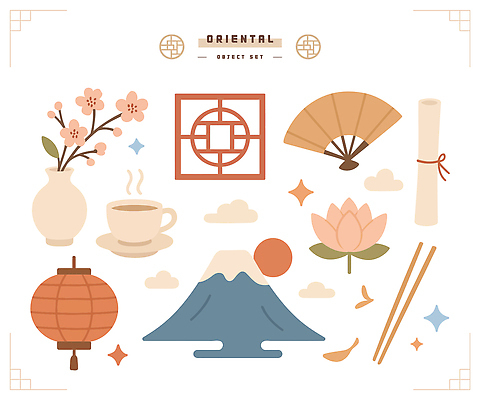 전통 디자인 꽃 문화 컬러 일러스트 자연 산 연꽃 등불 차 공예 동양화 오브젝트 조화 국내일러스트 AI파일 식물 음료 조명 미술 취미 생태계 파일형식 벡터