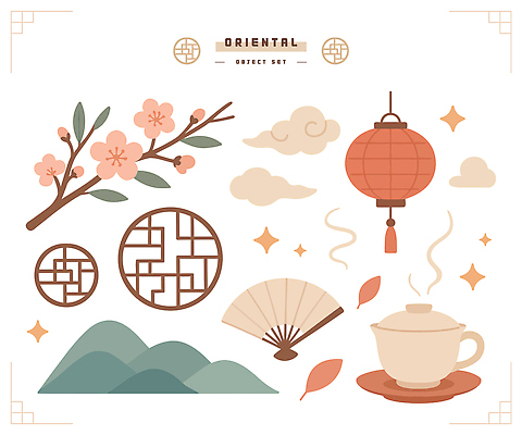 전통 예술 컬러 일러스트 자연 산 풍경 그래픽 고요 벚꽃 등불 화려 팬 차 편안함 오브젝트 조화 뷰티풀 국내일러스트 AI파일 꽃 음료 컨셉 조명 감각 생태계 파일형식 벡터