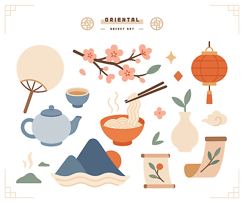 전통 식기 디자인 문화 예술 일러스트 자연 산 풍경 벚꽃 차 오브젝트 국수 조화 등롱 예시 국내일러스트 AI파일 꽃 음료 음식 면류 생태계 파일형식 벡터