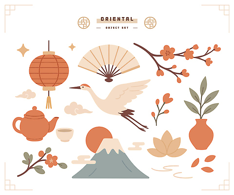 전통 디자인 꽃 문화 예술 일러스트 자연 조류 산 한국 연꽃 일본 중국 오리엔탈 팬 다기 조화 뷰티풀 색감 정물화 국내일러스트 AI파일 식물 동물 아시아 다도 그림 생태계 파일형식 벡터