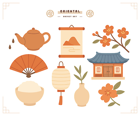 식물 전통 디자인 아시아 문화 예술 컬러 일러스트 주전자 한옥 한국 장식 벚꽃 쌀 등불 팬 오브젝트 창호지 국내일러스트 AI파일 한국전통 꽃 나라 종이 고건축 주방용품 조명 곡류 파일형식 벡터