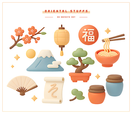 PSD 나무 편집이미지 동양문화 전통 컬러 조명 산 복주머니 장식 연필 미니어처 벚꽃 팬 국수 편집3D 식물 꽃 문화 음식 학용품 전통소품 필기구 3D 모형 면류 파일형식