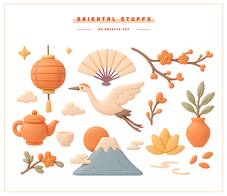 PSD 편집이미지 전통 디자인 문화 예술 컬러 산 연꽃 장식 벚꽃 찻주전자 오브젝트 조화 뷰티풀 편집3D 꽃 주전자 3D 파일형식