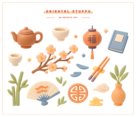 모양 PSD 편집이미지 디자인 전통문화 컬러 젓가락 꽃나무 장식 도자기 팬 찻주전자 대나무 편집3D 나무 전통 꽃 문화 주전자 수저 3D 파일형식