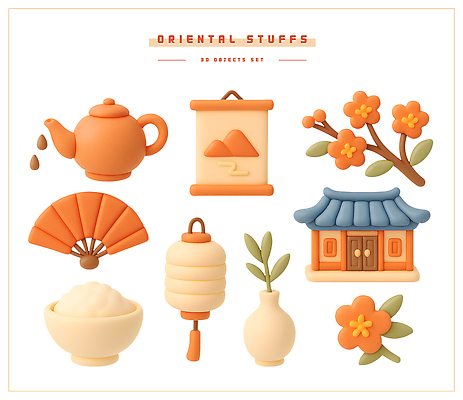 PSD 편집이미지 전통 디자인 꽃 문화 예술 주전자 주택 형상 장식 세트 3D 팬 오브젝트 뷰티풀 편집3D 식물 주방용품 건물 디지털합성 파일형식