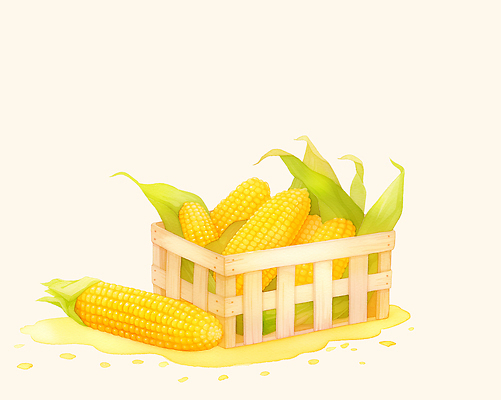 JPG 식물 계절 음식 줄기 농업 일러스트 재료 자연 옥수수 요리 목재 여름 농작물 농장 바구니 금색 수확 신선 먹거리 색감 국내일러스트 AI일러스트 AI콘텐츠 나무 산업 컬러 곡류 생태계 파일형식