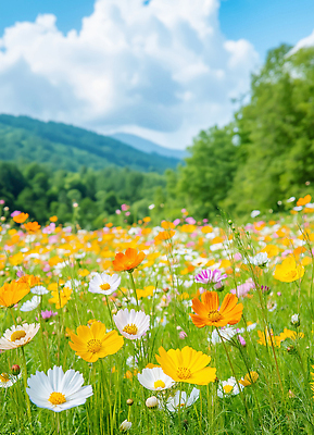 JPG 나무 편집이미지 사계절 꽃 컬러 자연 산 풍경 초원 여름 들꽃 편집실사 AI포토 AI콘텐츠 식물 계절 CG 생태계 파일형식