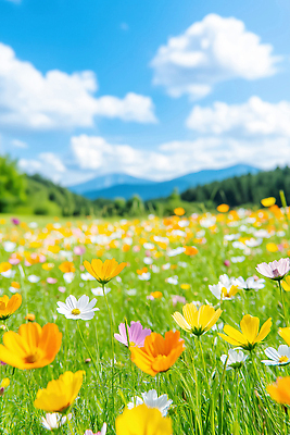 JPG 식물 구름 편집이미지 꽃 컬러 꽃밭 자연 하늘 생명 산 풍경 초원 여름 만개 뷰티풀 편집실사 AI포토 AI콘텐츠 자연요소 계절 CG 생태계 파일형식