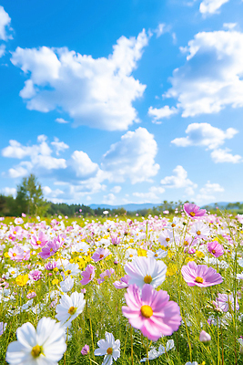 JPG 구름 편집이미지 꽃 꽃밭 자연 하늘 생명 풍경 초원 환경 봄 코스모스 뷰티풀 편집실사 AI포토 AI콘텐츠 자연요소 식물 계절 CG 생태계 파일형식