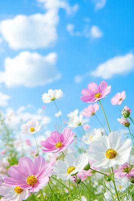 JPG 식물 구름 편집이미지 계절 꽃 여유 컬러 꽃밭 자연 하늘 풍경 평화 코스모스 화사함 뷰티풀 편집실사 AI포토 AI콘텐츠 자연요소 감정 컨셉 CG 생태계 파일형식