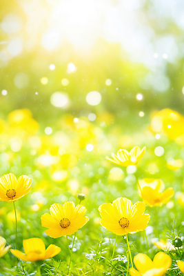 JPG 식물 편집이미지 꽃 자연 생명 아침 풍경 초원 여름 빛 햇빛 노란색 평화 정원 뷰티풀 생동감 편집실사 AI포토 AI콘텐츠 주간 계절 컬러 컨셉 태양 CG 생태계 파일형식