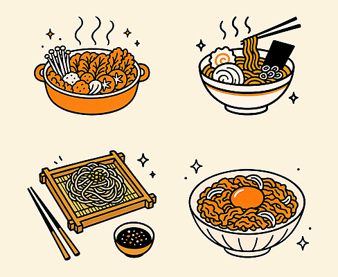 PSD 전통 한식 일러스트 요리 식사 면류 맛 국수 전골 식사준비 알록달록 국내일러스트 영양군 음식 컨셉 컬러풀 경상북도 준비 파일형식