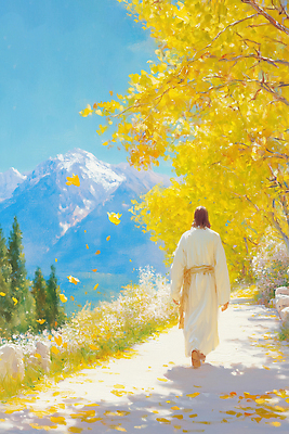 JPG 감정 길 일러스트 자연 생명 날씨 나뭇잎 산 풍경 평화 걷기 믿음 기쁨 예수 신성 뷰티풀 산들바람 국내일러스트 AI일러스트 AI콘텐츠 컨셉 잎 모션 바람 신_종교 생태계 파일형식