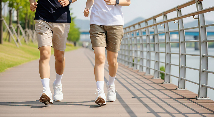 JPG 편집이미지 여유 운동화 모션 자연 아침 레저 건강 두명 친구 운동복 조깅 운동 걷기 산책로 강가 의료성형뷰티 편집실사 AI인물포토 AI콘텐츠 주간 옷 감정 길 신발 관계 사람 강 CG 생태계 파일형식 AI포토