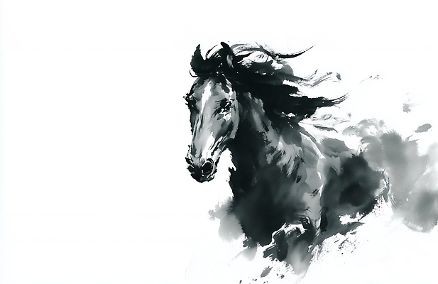 JPG 동물 전통 예술 선 음악 일러스트 자연 수채화 새해 흑백 수묵화 달리기 힘 표현 말_게임 그리기 속도 한국화 그라데이션 뷰티풀 생동감 스타일 2026년 국내일러스트 병오년 AI일러스트 AI콘텐츠 모션 문화예술 촬영기법 미술 연도 동양화 생태계 파일형식