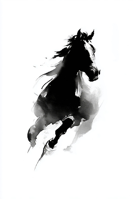 JPG 동물 전통 예술 포즈 일러스트 자연 생명 새해 수묵화 풍경 달리기 힘 표현 말_게임 묘사 속도 역동적 한국화 갈기 뷰티풀 순간 2026년 국내일러스트 병오년 AI일러스트 AI콘텐츠 컨셉 모션 미술 연도 동양화 생태계 파일형식