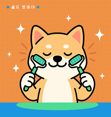 동물 캐릭터 행복 백그라운드 일러스트 털 표정 웃음 반려동물 귀여움 주황색 양치 강아지 위생 칫솔 즐거움 그림 소형견 보호자 자기관리 국내일러스트 AI파일 감정 컬러 컨셉 위생용품 청결 개 파일형식 벡터