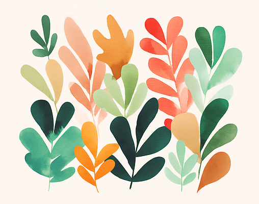 JPG 식물 디자인 예술 컬러 백그라운드 잎 패턴 일러스트 자연 수채화 장식 여름 감각 모던 감성 조화 뷰티풀 국내일러스트 AI일러스트 AI콘텐츠 계절 컨셉 무늬 생태계 파일형식