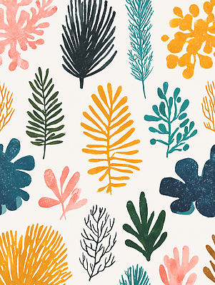 JPG 식물 디자인 예술 컬러 잎 패턴 일러스트 자연 그래픽 장식 화려 유기농 질감 심플 손그림 조화 뷰티풀 창의성 국내일러스트 AI일러스트 AI콘텐츠 웰빙 컨셉 무늬 생태계 파일형식