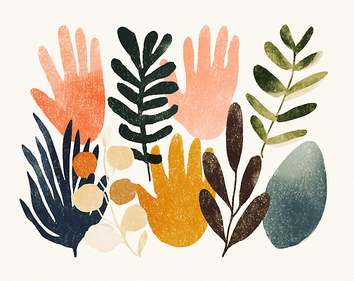 JPG 모양 식물 손 디자인 예술 컬러 패턴 일러스트 캘리그라피 자연 미술 그래픽 감각 모던 작품 조화 색감 창의력 스타일 국내일러스트 AI일러스트 AI콘텐츠 무늬 문화예술 신체부위 생태계 파일형식