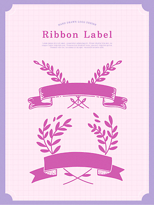 디자인 포스터 리본 분홍색 백그라운드 잎 일러스트 그래픽 장식 라벨 우아함 심플 수공예 스타일 국내일러스트 AI파일 식물 컬러 컨셉 프레임 공예 파일형식 벡터