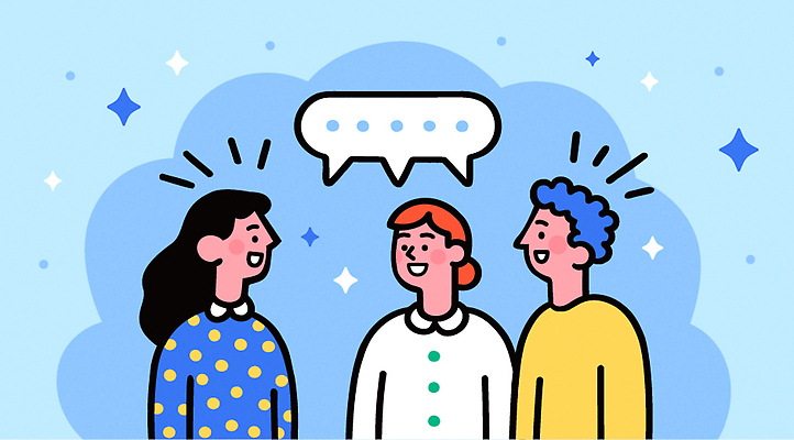 캐릭터 디자인 컬러 백그라운드 말풍선 일러스트 함께함 대화 웃음 사람 파란색 친구 컬러풀 그룹 분위기 즐거움 모던 소통 순간 상호작용 국내일러스트 AI파일 감정 컨셉 관계 표정 말하기 파일형식 벡터