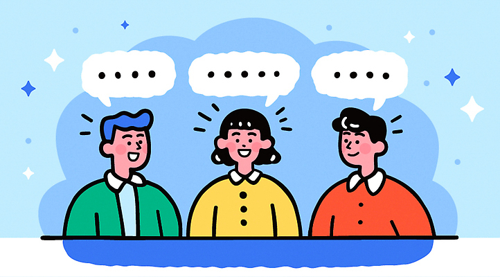 캐릭터 디자인 행복 감정 일러스트 대화 미소 웃음 여러명 친구 만남 표현 즐거움 소통 국내일러스트 AI파일 다수 컨셉 관계 표정 말하기 사람 파일형식 벡터