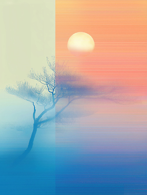 JPG 나무 실루엣 여유 컬러 일러스트 자연 하늘 한옥 그림자 풍경 노을 고요 일몰 새벽 시간 변화 지평선 감성 파스텔 뷰티풀 차분 국내일러스트 AI일러스트 AI콘텐츠 자연요소 식물 한국전통 감정 컨셉 고건축 학용품 촬영기법 생태계 파일형식