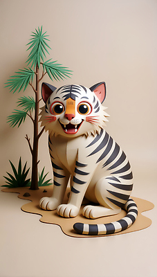 JPG 나무 식물 동물 편집이미지 디자인 장식 인테리어 컬러풀 조형물 모형 페이퍼아트 그림 기획 백호 창의성 편집실사 편집3D AI컴퓨터그래픽 AI콘텐츠 컬러 미술 3D 호랑이 CG 파일형식 사방신