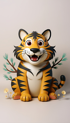 JPG 나무 동물 편집이미지 캐릭터 디자인 꽃 컬러 장식 귀여움 표현 호랑이 페이퍼아트 조화 생동감 편집실사 편집3D AI컴퓨터그래픽 AI콘텐츠 식물 컨셉 포유류 3D CG 파일형식