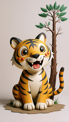 JPG 나무 동물 편집이미지 디자인 컬러 조각 웃음 장난감 조형물 귀여움 호랑이 페이퍼아트 그림 생동감 아기자기 편집실사 편집3D AI컴퓨터그래픽 AI콘텐츠 식물 컨셉 포유류 표정 미술 3D CG 파일형식
