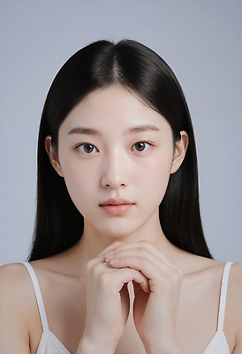 JPG 편집이미지 손 감정 조명 미소 사람 평화 카메라 촬영 표현 파란배경 초상화 뷰티풀 의료성형뷰티 편집실사 AI인물포토 AI콘텐츠 백그라운드 컨셉 표정 신체부위 파란색 전자제품 CG 그림 파일형식 AI포토