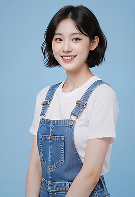 JPG 편집이미지 옷 여자 포즈 백그라운드 자연 짧은머리 미소 캐주얼 파란색 매력적 피부 화사함 착용 의료성형뷰티 스타일 편집실사 AI인물포토 AI콘텐츠 헤어스타일 컬러 컨셉 표정 사람 신체부위 CG 생태계 파일형식 AI포토