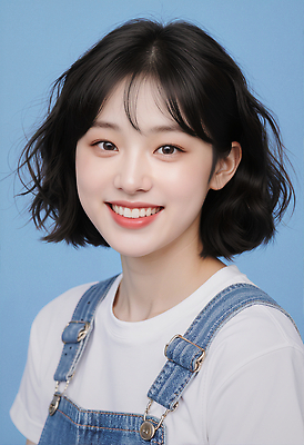 JPG 편집이미지 헤어스타일 옷 여자 감정 백그라운드 표정 미소 파란색 청춘 분위기 편안함 의료성형뷰티 스타일 편집실사 AI인물포토 AI콘텐츠 컬러 컨셉 사람 감각 CG 파일형식 AI포토