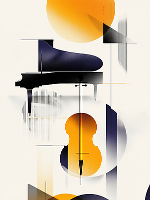 JPG 모양 디자인 예술 음악 컬러 일러스트 상상 추상 표현 피아노 바이올린 예술가 감성 기하학 조화 구성 국내일러스트 AI일러스트 AI콘텐츠 컨셉 무늬 현악기 문화예술 건반악기 파일형식