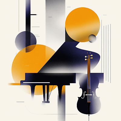 JPG 모양 디자인 예술 악기 음악 컬러 백그라운드 일러스트 그래픽 피아노 바이올린 작품 감성 조화 색채 창의성 국내일러스트 AI일러스트 AI콘텐츠 컨셉 현악기 문화예술 미술 건반악기 파일형식