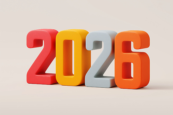 JPG 편집이미지 디자인 예술 컬러 조명 장식 숫자 모형 배열 오브젝트 모던 설치 스타일 2026년 편집3D AI컴퓨터그래픽 AI콘텐츠 문자 3D 연도 파일형식