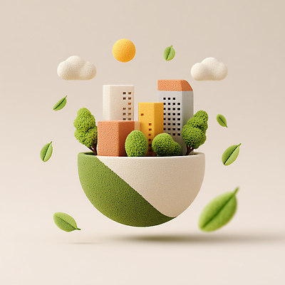 JPG 나무 구름 편집이미지 디자인 예술 빌딩 장식 햇빛 공간 미니어처 도시 편안함 조경 조화 색감 생동감 편집3D AI컴퓨터그래픽 AI콘텐츠 자연요소 식물 건물 태양 3D 모형 감각 파일형식