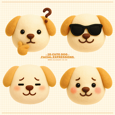 PSD 편집이미지 캐릭터 디자인 감정 표정 반려동물 조형물 귀여움 강아지 공예 즐거움 오브젝트 그림 창작 편집3D 동물 컨셉 미술 취미 3D 개 파일형식