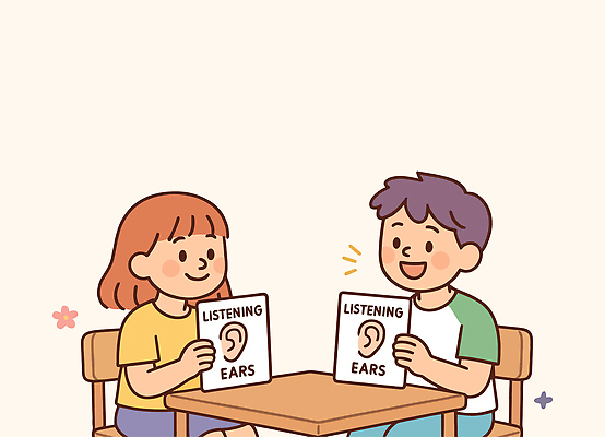 교육 어린이 백그라운드 일러스트 모션 놀이 탁자 표정 대화 웃음 친구 학습 즐거움 그림 귀 소통 밝은색 상호작용 국내일러스트 AI파일 카드프레임 감정 가구 컨셉 관계 프레임 말하기 사람 신체부위 파일형식 벡터