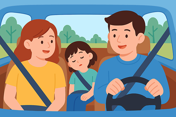행복 도로 어린이 여행 이동 일러스트 가족 자동차 엄마 휴식 풍경 추석 아빠 졸음 즐거움 차안 안전벨트 소통 귀성길 국내일러스트 AI파일 명절 감정 길 육상교통 컨셉 관계 교통시설 안전 사람 파일형식 벡터