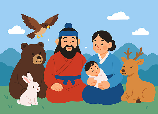 동물 전통 행복 문화 일러스트 곰 가족 자연 생명 사슴 산 한국 사랑 부모 평화 아기 토끼 산속 조화 개천절 매_조류 연대 국내일러스트 AI파일 감정 아시아 컨셉 포유류 관계 조류 사람 공휴일 반려동물 국경일 생태계 파일형식 벡터
