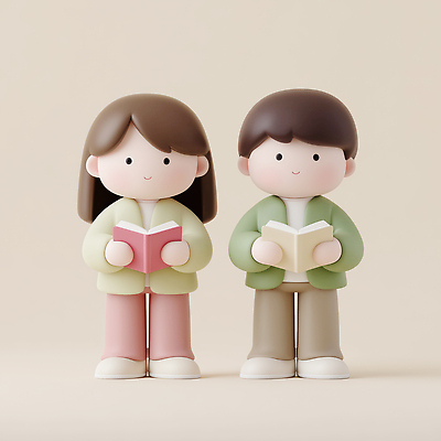 JPG 편집이미지 캐릭터 디자인 문화 예술 소녀 소년 취미 책 인테리어 독서 조형물 편안함 감성 색감 아기자기 편집3D AI컴퓨터그래픽 AI콘텐츠 여자 남자 어린이 컨셉 미술 3D 감각 파일형식